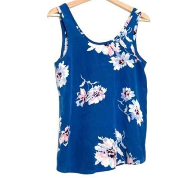 Joie Annabeth Tossed Bouquet Silk Tank Top Nineties Blue Floral Print Small - Picture 3 of 11